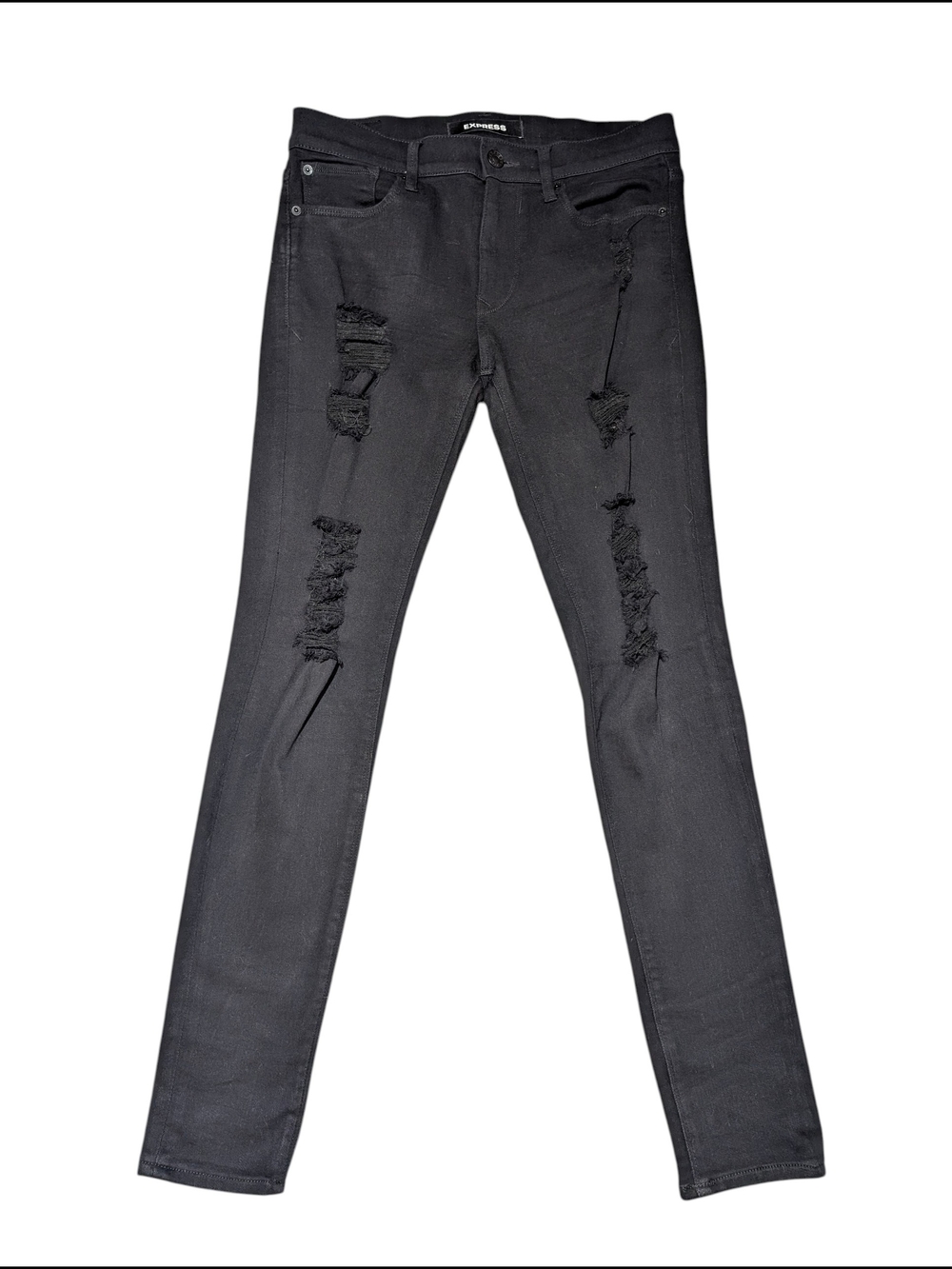 Express Women's 6 Black Distressed Mid Rise Legging Skinny Jeans Rock Punk Goth